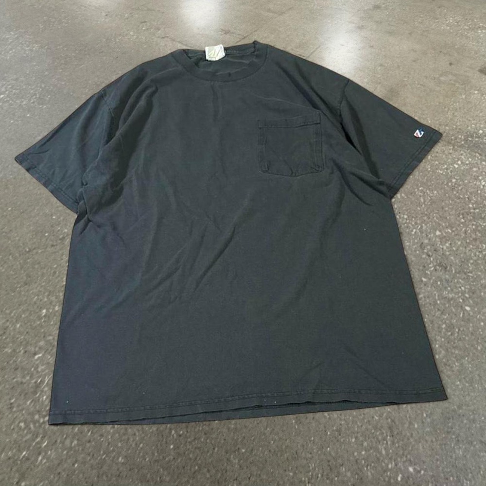 Vintage Jerzees Black Pocket Tee Shirt Mens Medium Short Sleeve 100% Cotton